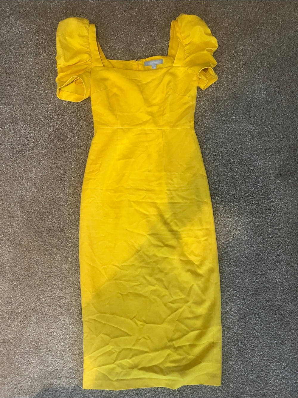 ANTONIO MELANI Yellow Puff-Sleeve Midi Sheath Dress